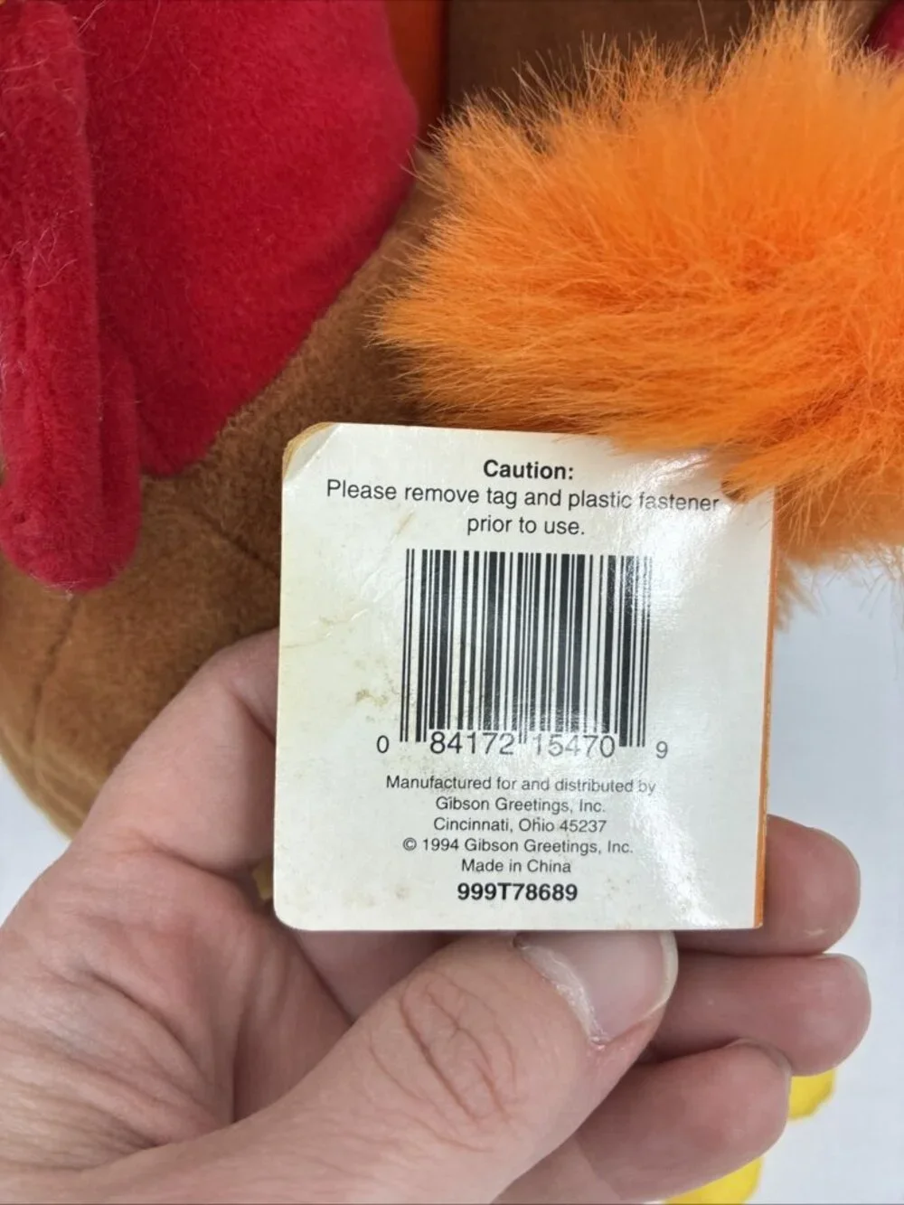 Vintage 1994 Gibson Mr Gobbles Turkey Plush Thanksgiving Stuffed Animal Toy